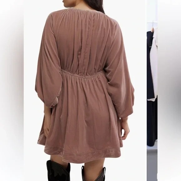 FREE PEOPLE  PORTIA VELVET MINI DRESS PINK/DUSTY ROSE BOHO PRAIRIE SMALL - Picture 8 of 8